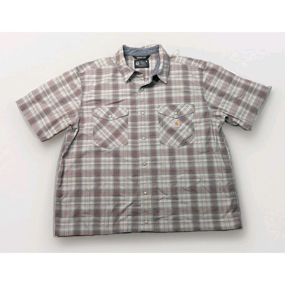 Carhartt Rugged Flex Pearl Snap Plaid Shirt Men's XL Relaxed Fit Custom Cropped